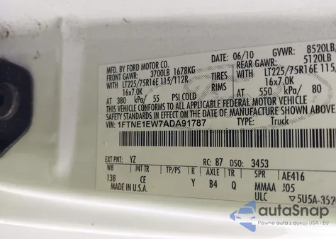 2010 Ford E-150 Commercial/Recreational из США, поврежденный, VIN 1FTNE1EW7ADA91787